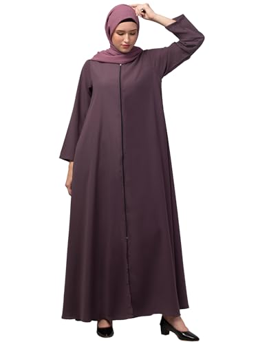 Image of Mallika Women Modest Wear Nida Matt Front Open Zipper Abaya Burkha for Everyday use (NHF1099 /148 Dusty Purple, 4XL)