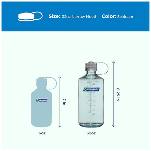 Image of Nalgene 32 oz Narrow Mouth Water Bottle | BPA-Free, Durable & Leak Proof, Lghtweght Bottle for Hkng, Gym & Travel, Seafoam