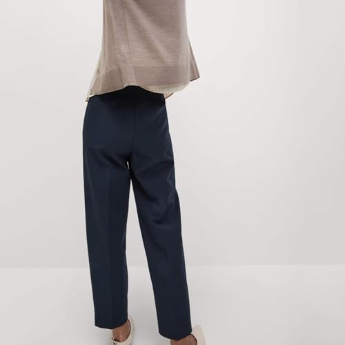 Image of Solid Navy Blue Polyester Womens Tapered Ankle Grazer Trousers
