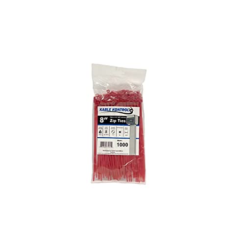 Image of Kable Kontrol Red Zip Ties - 8 inch Inch Long - 50 Lbs Tensile Strength - 1000 Pcs /Pack - Colored Nylon - Multi-purpose - Wire Identification Solution - Self-Locking Cable Management Cord Wraps