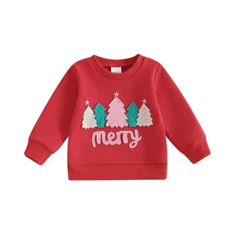 ZyHwShine Toddler Baby Girl Boy Christmas Outfit Merry Christmas Sweatshirt Long Sleeve Pullover Shirts Infant Xmas Clothes (a-Merry-Red,18-24 Months) Cover