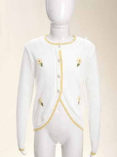 Kids Girls Flower Knitted Cardigan Long Sleeve Sweater Bolero Shrug Jacket Coat Top Dress Cover Up Outerwear3