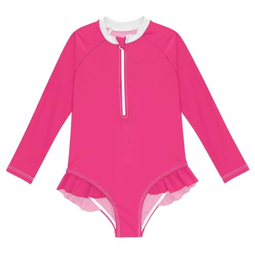 Plain Soft Red Baby Girl Bathing Suit Long Sleeve UPF 50+ One Piece Toddler Swimsuit Size 11-12Y