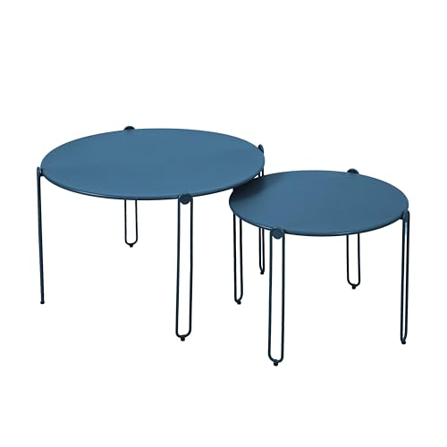 Oviala Lot de 2 Tables Basses gigognes de Jardin Bleu Pacific