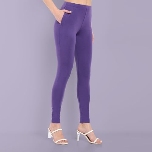 Image of ONE SKY Women Full Length Leggings | Cotton Modal Spandex Blend | High Waist Stretchable & Bio-Washed Fabric | Colour-Lock Technology | Comfortable Leggings for Women