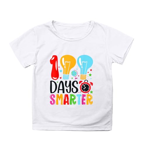 Happy 100th Day of School Funny Letter Print Short Sleeve Tees Student School Kids T-Shirts4