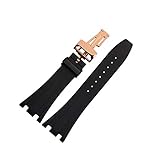28mm Silicone Black Watch Band with Butterfly Buckle Suitable for Audemars Piguet Men's Watches (28 mm, Rosegold-Buckle)