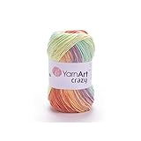 YarnArt Crazy Cotton Acrylic Yarn – Multicolor Soft Knitting & Crochet Yarn for Amigurumi, Baby Clothes, Blankets & Lightweight Summer Projects, 55% Cotton 45% Acrylic, 1.76 Oz (50g), 175 Yds (8202)