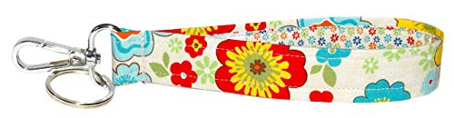 Green Acorn Kitchen Cute Floral Key Fob - Flower Power Key Chain - 1X6 Inch Loop - Purse or Wallet Strap - Handmade (Cream)