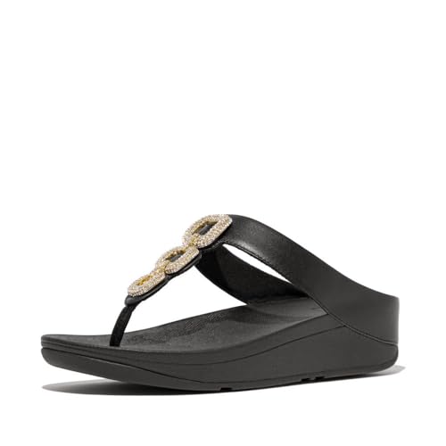Image of FitFlop Women's Fino Crystal-Chain Leather Toe-Post Sandal