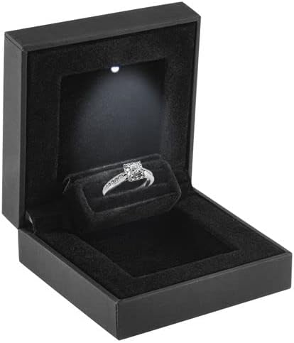 Miniatura 2 de Allure - Caja de anillo de propuesta delgada LED, elegante estuche de anillo de diamante plano, pequeño, terciopelo negro para exhibición de joyas