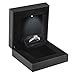 Allure - Slim Ring Box With LED Light, Square Shaped Elegant Flat Diamond Ring Case, Small, Black Velvet Interior Jewelry Display Gift Box For Unique Proposal, Engagement Or Wedding.