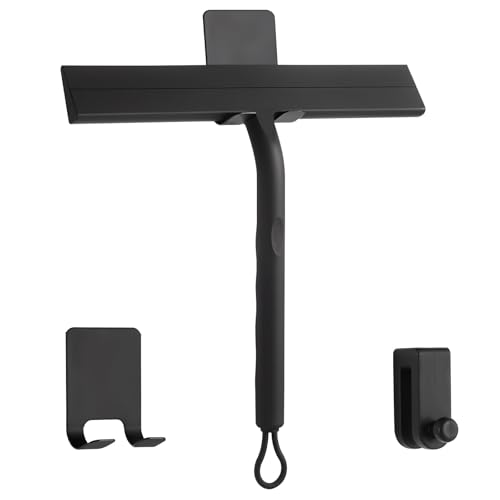 OWATRKDEY Shower Squeegee with Hanger, 8.5" Shower Squeegee for Shower Glass Door, for Home Bathroom Kitchen Car Glass Doors with 2 Hooks