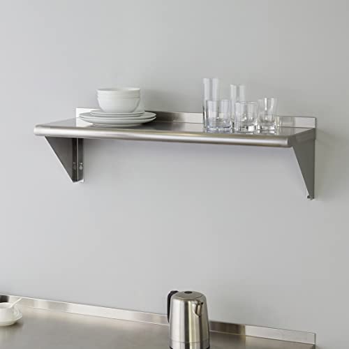 Image of ROCKPOINT Stainless Steel Shelf 12 x 36 Inches 300lb, NSF Metal Commercial Shelves Wall Mount Floating Shelving with Backsplash for Restaurant, Kitchen, Home and Hotel, Silver