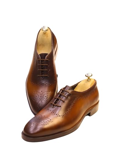 Handcrafted Leather Wingtip Oxford Brogue Dress Shoes, Lace-Up Brown