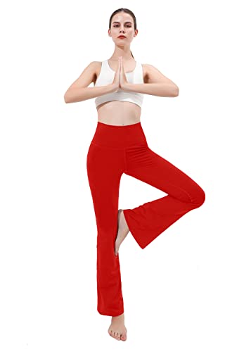 Rosemmetti Women's Bootcut Yoga Pants,High Waisted Flare Pants,Tummy Control Yoga Pants For Workout(059-2 Tomato Red/L) #TOP3