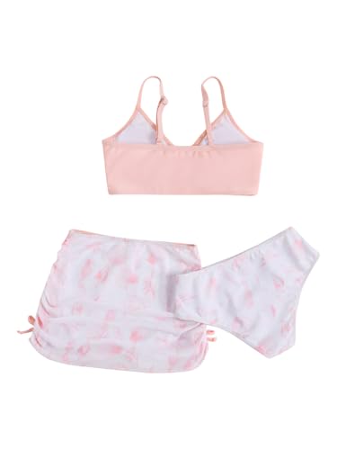 Image of COZYEASE Girls' 3 Piece Set Floral Print Bikini Swimsuit with Drawstring Beach Skirt Cute Ruched Bathing Suit