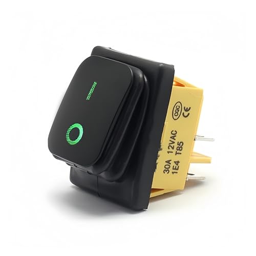 On off 30A/250V Heavy Duty 4 pin DPST IP67 Sealed Waterproof T85 Auto Boat Marine Toggle Rocker Switch with LED 12V 220V 30x22(Black Paint Green,220 V)
