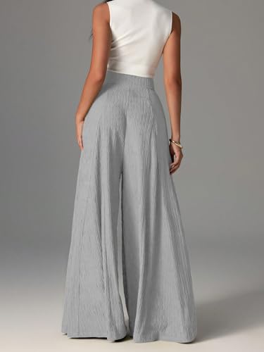 Image of Shasmi Women's Elegant High Waist Wide Leg Pants - Textured Solid Color Loose Fit Long Trousers | Casual Beach & Airport Outfit | Lightweight Flowy Palazzo Style (Trouser 259)