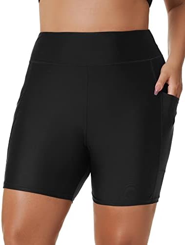 Tournesol Women's Plus Size Swim Shorts High Waisted Swimsuit Bottoms Tummy Control Bathing Suit Tankini Boy Shorts with Pocket 5 inch