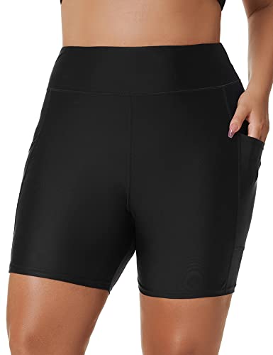 Tournesol Women's Plus Size Swim Shorts High Waisted Swimsuit Bottoms Tankini Boy Shorts Bathing Suit with Pocket