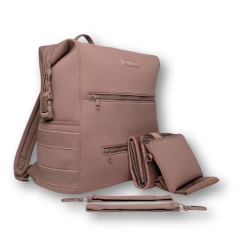 Image of BUNSO Diaper Bag Backpack, Water-resistant Neoprene Bag With Changing Pad, Stroller Straps, Wet Bag and Pouch - MAUVE