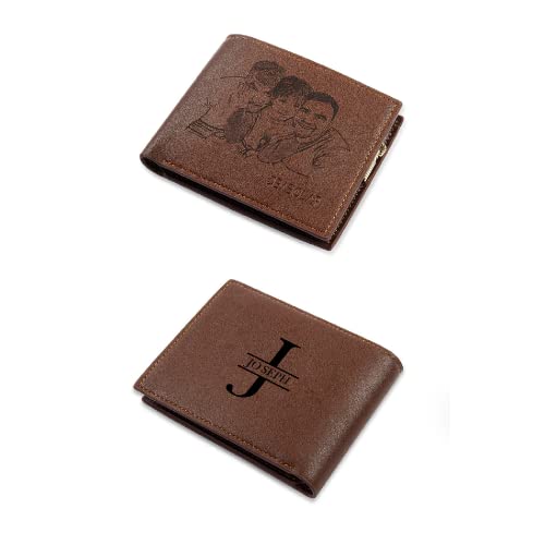 Image of Gifts for Men Personalized Custom Photo Wallets for Men Engraved Picture & Initial Name Wallets for Men Customized Gifts for Fathers Day