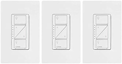 Lutron Caseta Original Smart Dimmer Switch (Lutron Smart Hub Required), for LED Lights, 150 Watt, Single-Pole/3-Way, No Neutral Required, PD-6WCL-WH-3-A, White, 3 Pack