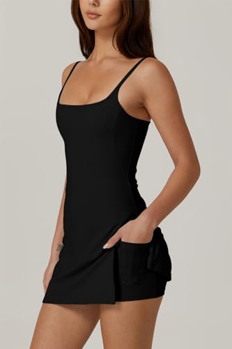 QINSEN Womens Spaghetti Strap Tennis Dress with Shorts Workout Side Slit Active Golf Dresses3