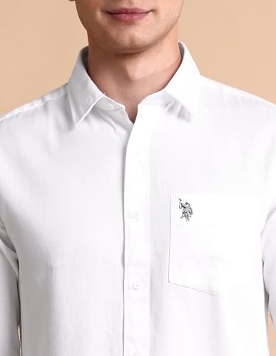 Image of U.S. Polo ASSN. Solid Tailored Fit Shirt for Men - 100% Cotton, Breathable & Comfortable, Full Sleeves Casual Shirt for Men