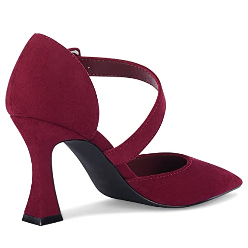 Coutgo Women's One Cross Strap Pumps Pointed Toe Stiletto High Heels Buckle Strap Dress Party Wedding Shoes4