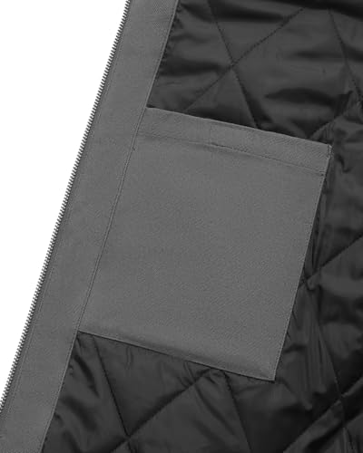 HISEA Men's Winter Work Jackets, Water Resistant Hooded Duck Canvas Coat, Loose Fit Insulated Utility Jacket with Pockets