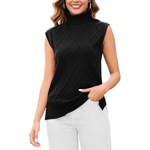 Totatuit Womens Sleeveless Turtlenecks Sweaters Cap Sleeve Mock Neck Ribbed Knitted Solid Pullover Sweater Vest A_black Large