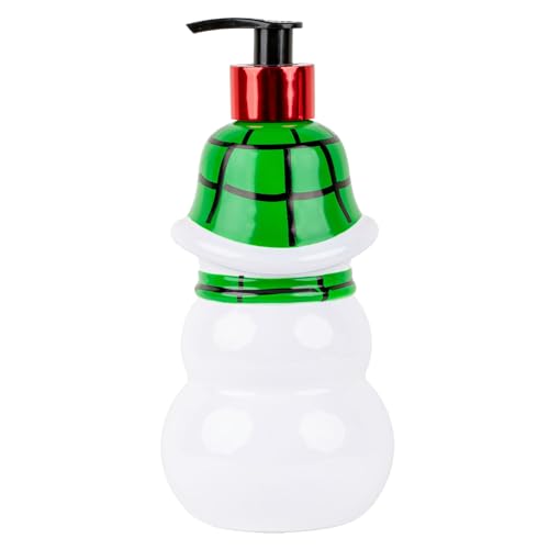Image of Simple Pleasures Snow Frosting Hand Soap Dispenser - 16.9 fl oz Refillable Holiday Soap, Ceramic Snowman Design with Candy Cane & Green Scarf - Festive Winter Bathroom & Kitchen Decor Gift