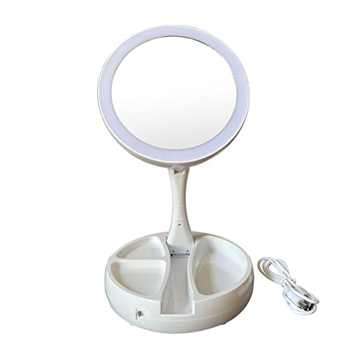 Dimmable Desk Lit Cosmetic Make Up Mirror 6 Inch Double Sided 10X /1X Magnification Lighting Up With Button Control Fold-Able Mirror Easy Carry Usb Chargeable Or Aa Battery #TOP4