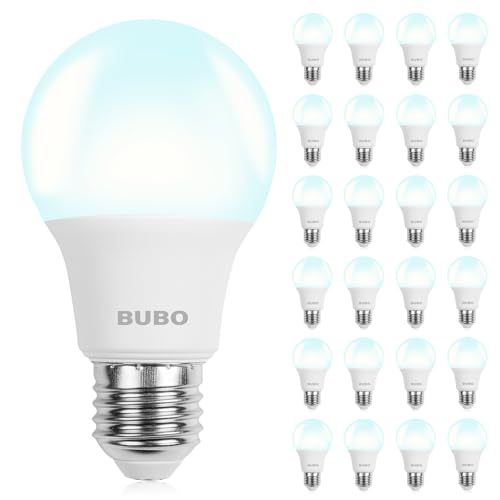 Image of BUBO A19 LED Light Bulbs, 60 Watt Equivalent LED Bulbs, Daylight 5000K, 800 Lumens, E26 Standard Base, Non-Dimmable, 8W Daylight LED Bulbs for Bedroom Living Room Home Office, 24 Pack
