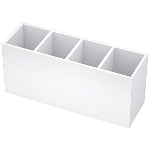 Image of NIUBEE Acrylic Pen Holder 4 Compartments, White Pencil Organizer Cup for Countertop Desk Accessory Storage (White)
