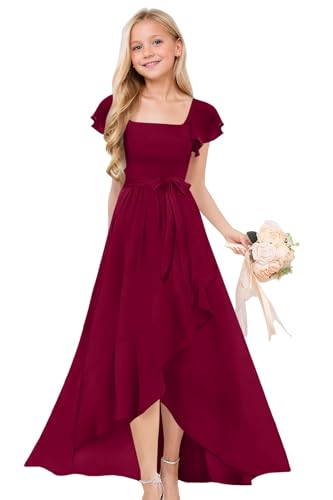 wyxis Chiffon Junior Bridesmaid Dress for Girls Fancy Girl Dress Burgundy Girls Formal Dress 2-16 Years Size 11