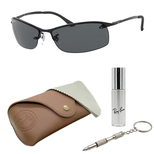 Image of Ray-Ban RB3183 Rectangle Shaped Sunglasses for Men with Official RAYBAN Eyewear Kit