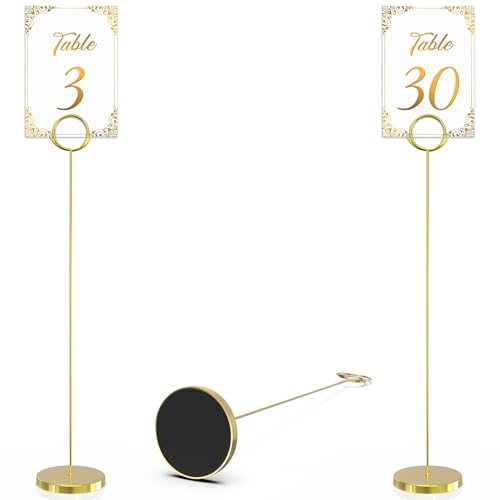 QingVoTool Table Number Holders 2Pcs - 13 inch Place Card Holder Metal Super Tall Table Number Stands for Wedding Party Graduation Reception Restaurant Home Photo Picture Office Memo Birthday, Gold