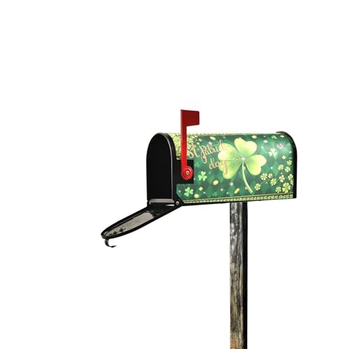 Image of Wamika Happy St Patrick Day Magnetic Mailbox Covers Green Shamrock Clove Golden Coin Mailbox Cover Over Size Full Magnet Garden Yard Porch Mail Boxes Cover Holiday Decorations 25 inch L x 21 inch W