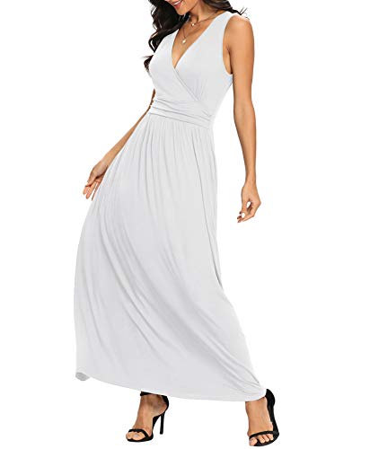 Image of LILBETTER Women Sleeveless Deep V Neck Loose Plain Long Maxi Casual Dress