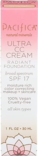 Pacifica Beauty Ultra CC Cream Radiant Foundation with Broad Spectrum SPF 17, Warm/Light Color, 100% Vegan & Cruelty Free, 1 Fl Oz