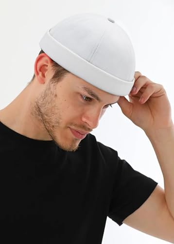 Image of 2 Pcs Mens Brimless Docker Cap Set - Retro Worker Sailor Skull Cap Beanie with Rolled Cuff