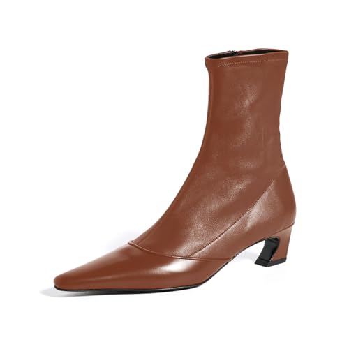 sarawill Women's Square Toe Kitten Heel Ankle Boots Side Zipper Dress Heeled Booties Fall Winter Office Evening Prom Chunky Heel Boots for Women