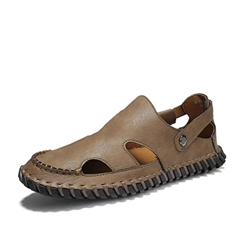 Men's Genuine Leather Sandals Soft Breathable Shoes Beach Sandals Leather Men Sandals(45)