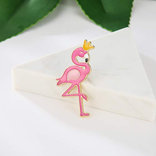10K Gold Color Cute Enamel Flamingo Pin and Brooch (Silver + Crown)2