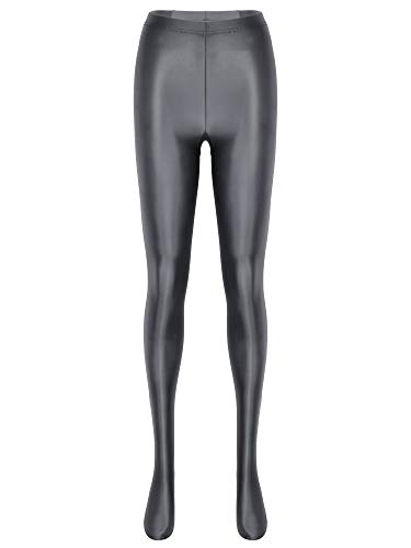 renvena Medias brillantes para danza, 70D, altas, elásticas, de nailon, brillantes gris oscuro L