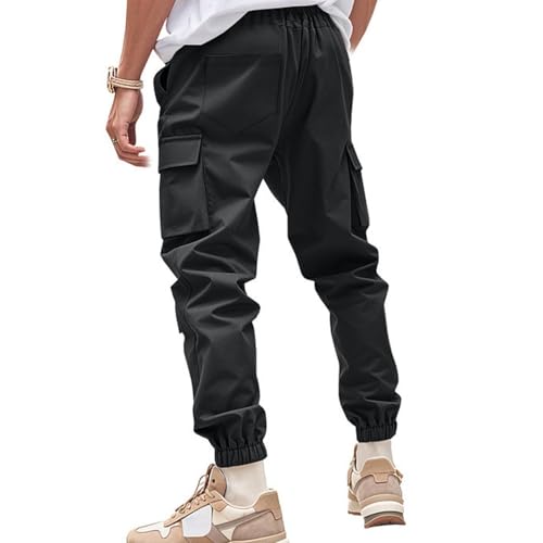 Men Pants with Multi Pockets Casual Classic Baggy Pants Cargo Trousers with Elastic Waist Drawstring2