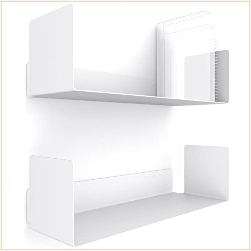 UNITURE® - Lot de 2 étagères murales (Blanc) - [2X 42cm] Etagere Flottante Murale ou Etagere Livre Murale - Etagere Murale Blanc, Planche Murale, Tablette Murale